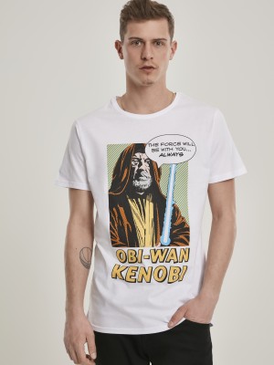 Мъжка тениска Merchcode Obi Wan Kenobi в бял цвят Мъжка тениска Merchcode Obi Wan Kenobi в бял цвят