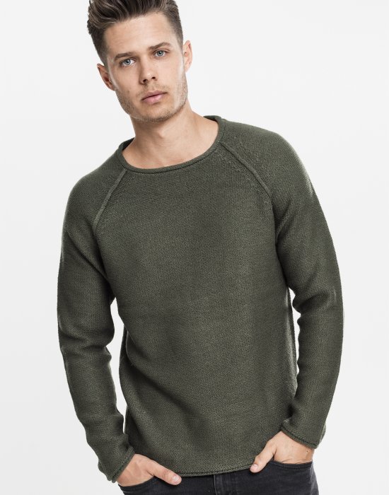 Мъжки тъмнозелен пуловер с реглан ръкави Urban Classics, Urban Classics, Блузи - Complex.bg
