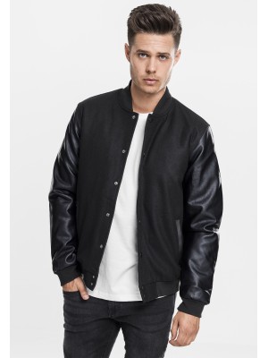 Мъжко колежанско яке Urban Classics blk/blk с кожени ръкави