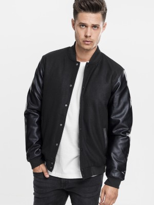 Мъжко колежанско яке Urban Classics blk/blk с кожени ръкави