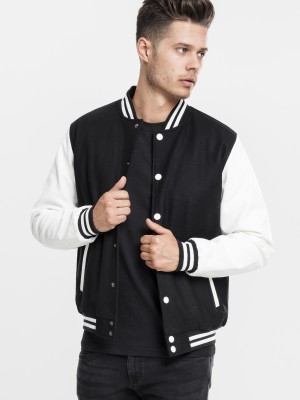 Мъжко колежанско яке Urban Classics blk/wht с кожени ръкави