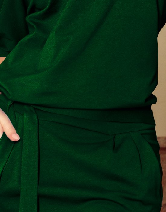 Рокля с паднало рамо в зелен цвят 249-2, Numoco, Миди рокли - Complex.bg