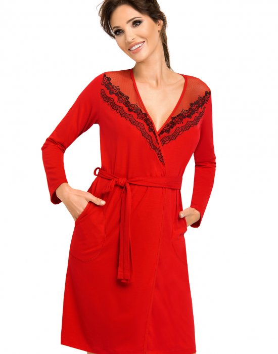 Стилен дамски  халат в червен цвят Jasmine., Donna, Халати - Complex.bg