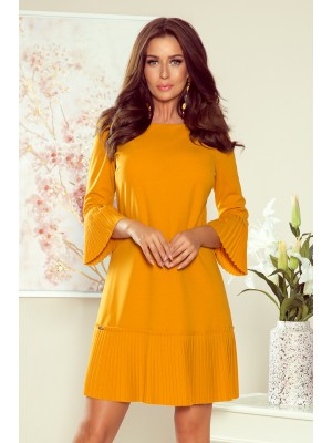 Красива рокля в цвят горчица 228-7