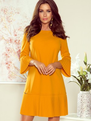 Красива рокля в цвят горчица 228-7