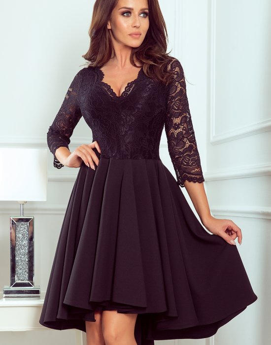 Елегантна асиметрична рокля в черен цвят 210-10, Numoco, Миди рокли - Complex.bg