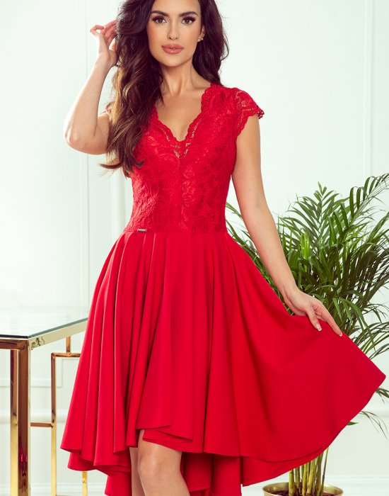 Официална рокля в червено 300-2, Numoco, Миди рокли - Complex.bg