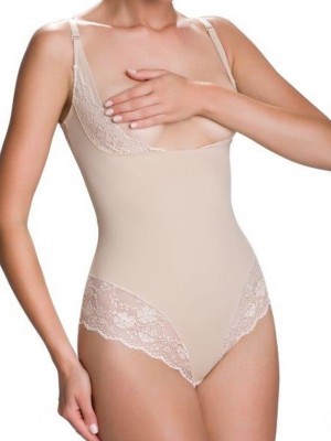 Моделиращо боди с открито деколте в бежово Vanilia