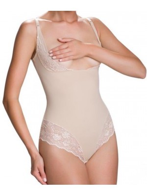 Моделиращо боди с открито деколте в бежово Vanilia