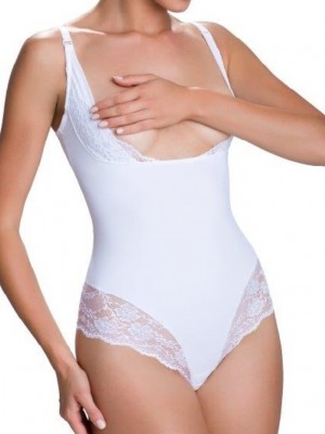 Моделиращо боди с открито деколте в бяло Vanilia