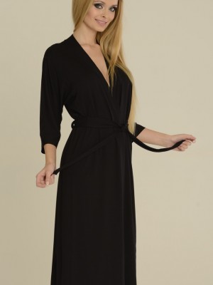 Дълъг дамски халат в черно Visa 942