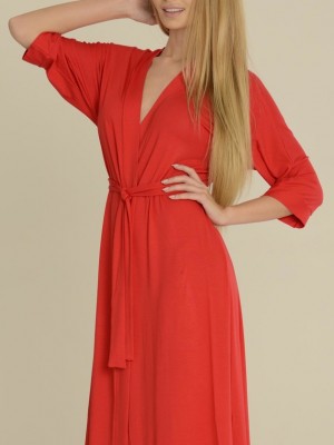 Дълъг дамски халат в червен цвят Visa 942