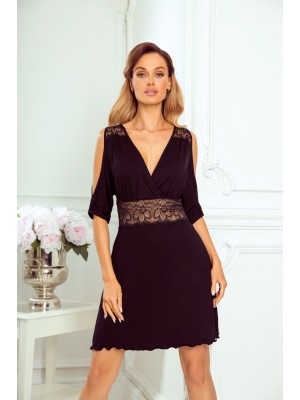 Черна нощница с дантела на талията Bianca 