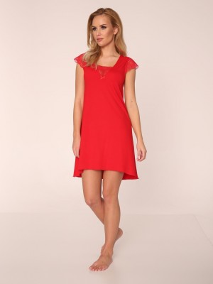 Нощница с къс ръкав в червен цвят Fanny 340
