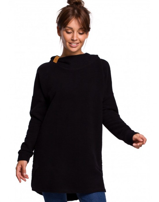Дамски пуловер с качулка в черен цвят B176, BE, Пуловери - Complex.bg