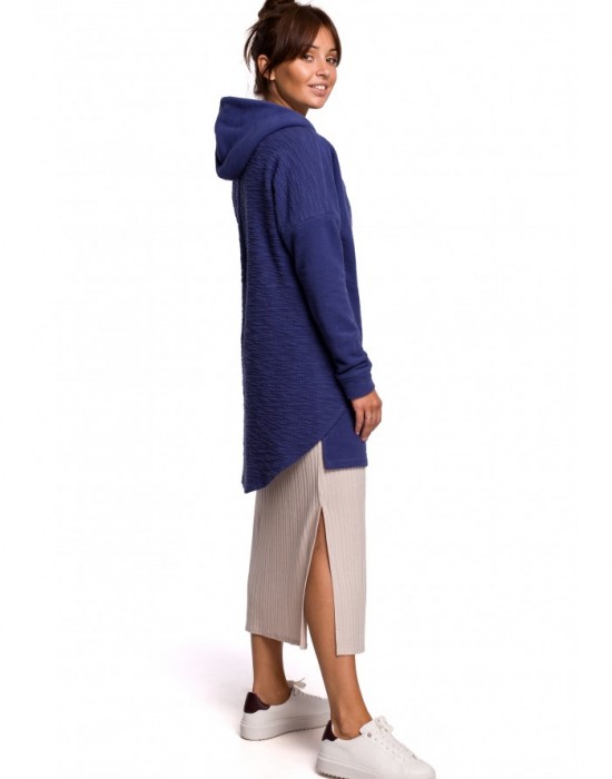Дамски пуловер с качулка в цвят индиго B176, BE, Пуловери - Complex.bg