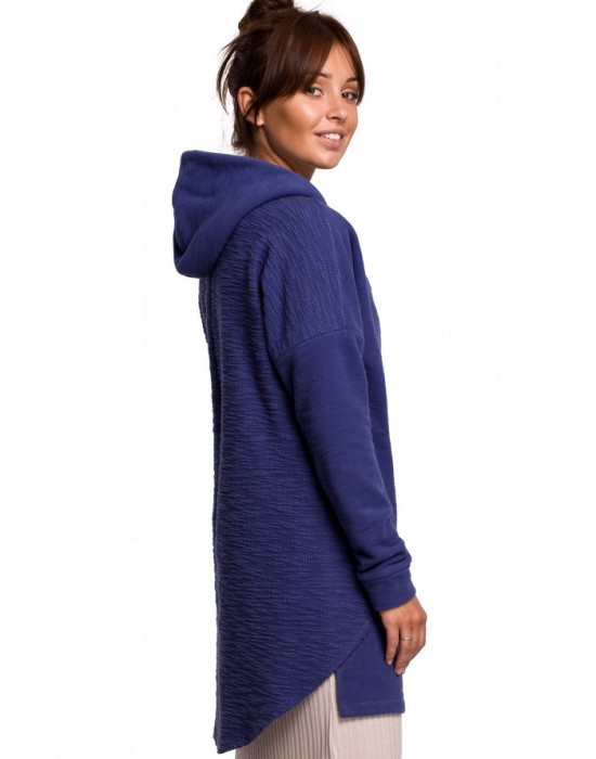 Дамски пуловер с качулка в цвят индиго B176, BE, Пуловери - Complex.bg