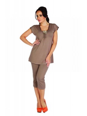 Дамска пижама в цвят мока VISA 884