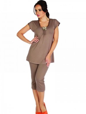 Дамска пижама в цвят мока VISA 884