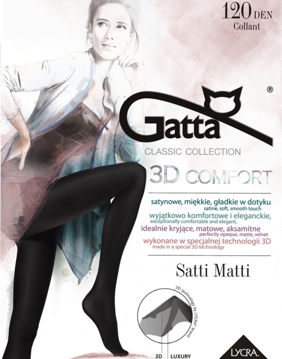 Безшевни чорапогащи в черен цвят LYCRA® 3D Satti Matti 120 DEN, Gatta, Чорапогащи - Complex.bg