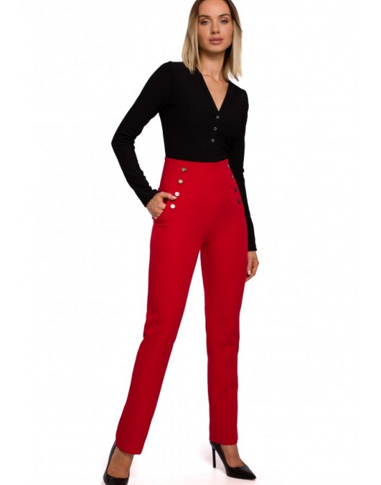 Дамски панталон с висока талия в червен цвят M530, MOE, Панталони - Complex.bg