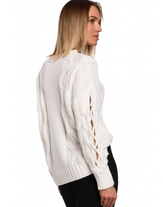 Дамски пуловер с ефектни ръкави в цвят екрю M539, MOE, Пуловери - Complex.bg