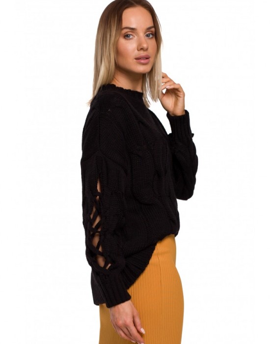 Дамски пуловер с ефектни ръкави в черен цвят M539, MOE, Пуловери - Complex.bg