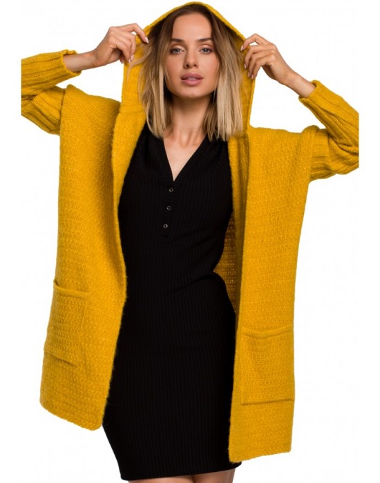Дамска жилетка с качулка в жълт цвят M556, MOE, Жилетки - Complex.bg