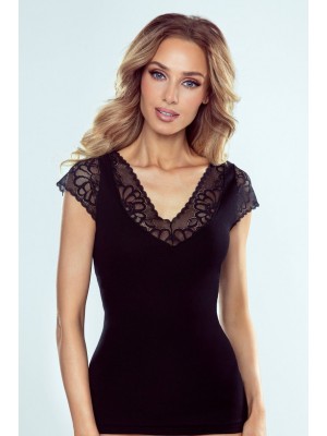 Дамска блуза с дантела в черен цвят ANNA