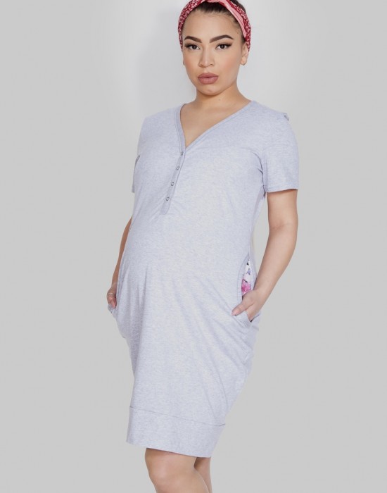 Нощница за бременни и кърмачки в сив цвят MAMA DRESS, Mitex, Нощници - Complex.bg
