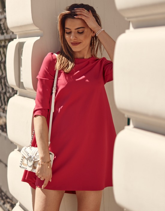 Елегантна дамска къса рокля в цвят амарант 0535, FASARDI, Къси рокли - Complex.bg