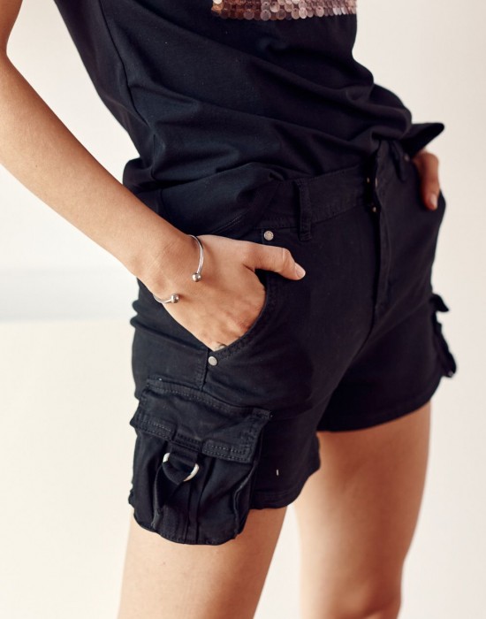 Дамски къс дънков панталон в черен цвят 629, FASARDI, Панталони - Complex.bg