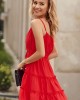 Ефирна дамска рокля в червен цвят PR3200, FASARDI, Къси рокли - Complex.bg