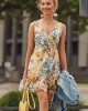 Ефирна дамска рокля на цветя в жълт цвят PR3206, FASARDI, Къси рокли - Complex.bg