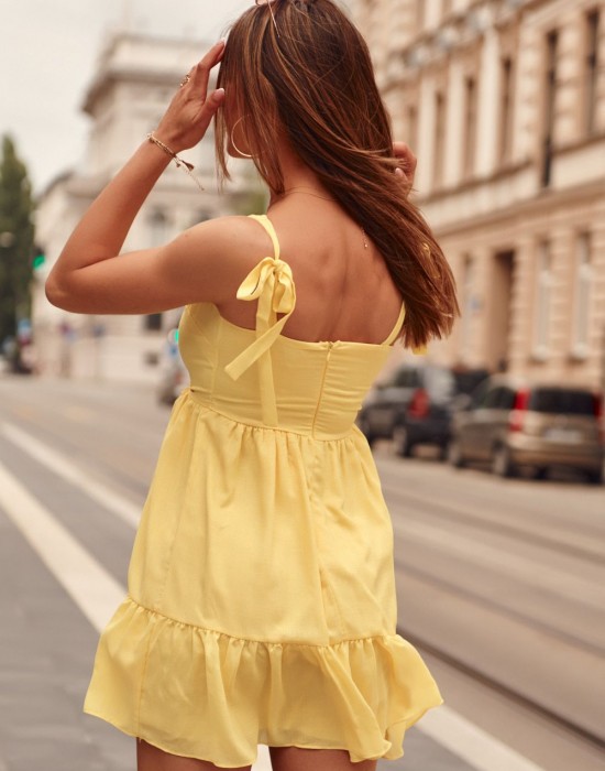 Ефирна дамска рокля в жълт цвят PR3196, FASARDI, Къси рокли - Complex.bg