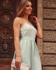 Дамска рокля на райета в цвят мента PR3202, FASARDI, Къси рокли - Complex.bg