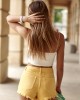Дамски къс дънков панталон в жълт цвят 6300, FASARDI, Панталони - Complex.bg