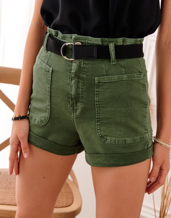 Дамски къс дънков панталон в зелен цвят 018, FASARDI, Панталони - Complex.bg