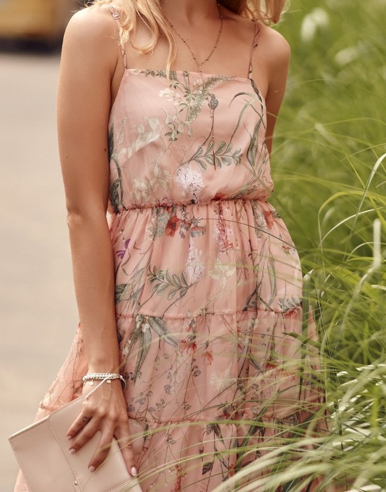 Ефирна дамска рокля с презрамки в цвят пудра PR3213, FASARDI, Къси рокли - Complex.bg