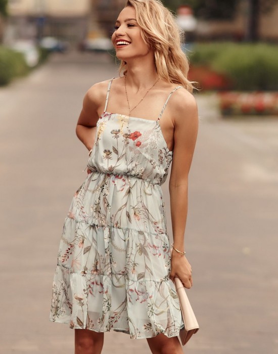 Ефирна дамска рокля с презрамки в цвят мента PR3213, FASARDI, Къси рокли - Complex.bg