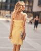 Къса дамска рокля с презрамки в жълт цвят PR32120, FASARDI, Къси рокли - Complex.bg