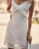 Къса дамска рокля с презрамки в цвят крем PR32120, FASARDI, Къси рокли - Complex.bg