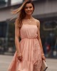 Къса дамска рокля с тънки презрамки в цвят пудра PR3214, FASARDI, Къси рокли - Complex.bg