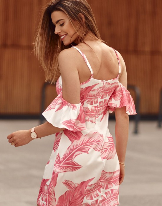 Къса дамска рокля с тънки презрамки в розов цвят PR3215, FASARDI, Къси рокли - Complex.bg