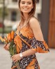 Къса дамска рокля с тънки презрамки в оранжев цвят PR3215, FASARDI, Къси рокли - Complex.bg