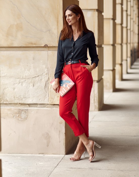 Дамски елегантен панталон в червен цвят MP45120, FASARDI, Панталони - Complex.bg