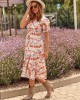 Ефирна дамска рокля с къс ръкав в цветен десен 8107, FASARDI, Миди рокли - Complex.bg