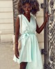 Елегантна асиметрична рокля в цвят тюркоаз 82780, FASARDI, Миди рокли - Complex.bg