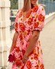 Ефирна дамска рокля с къс ръкав в розов и оранжев цвят 8107, FASARDI, Миди рокли - Complex.bg
