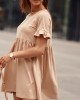 Широка дамска рокля с къс ръкав в бежов цвят FK530, FASARDI, Къси рокли - Complex.bg